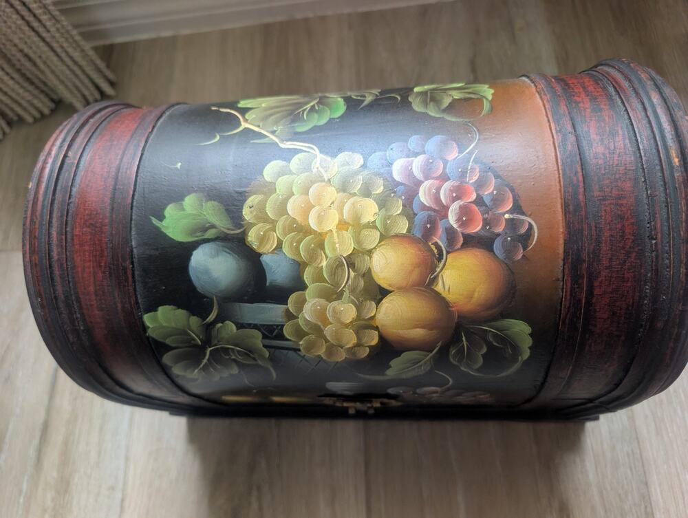 Vintage Wooden Chest Storage Box with Hand Painted Fruit L 14" x H 10 "x W 8"